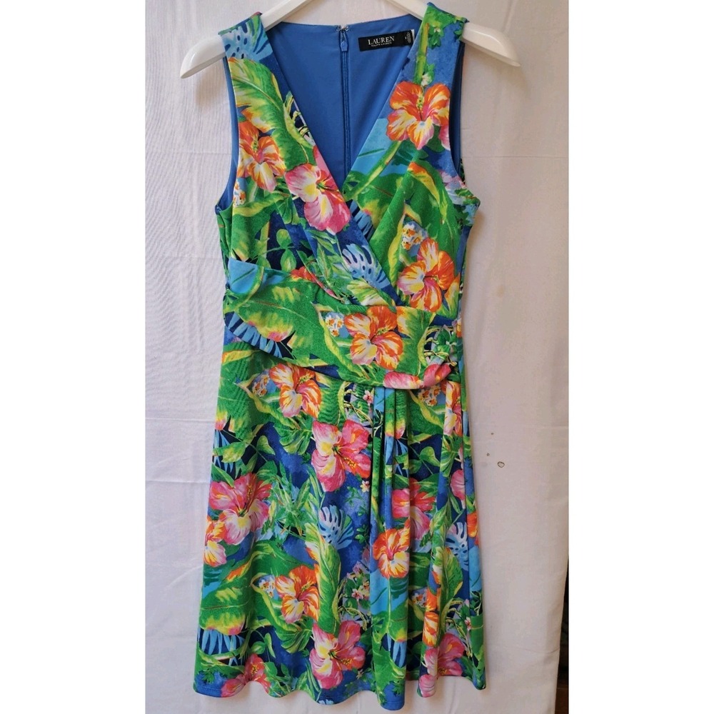 Lauren Ralph Lauren Floral Fit & Flare Dress Womens Size 8 Sleeveless Lined